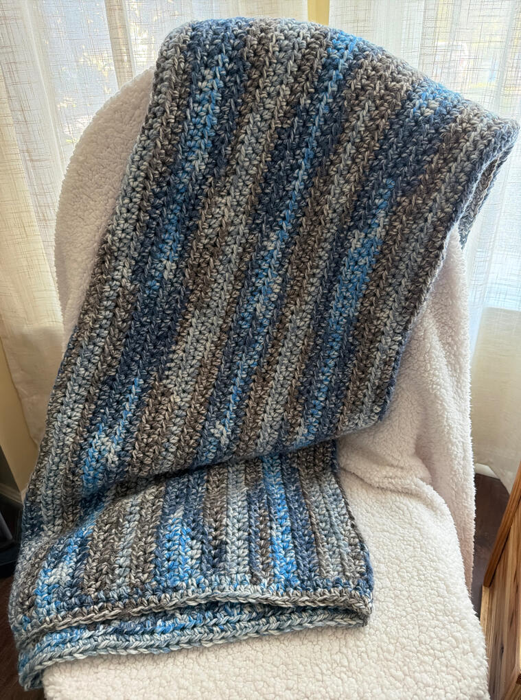 Afghan - Grey/Blues/White Afghan - Grey/Blues/White